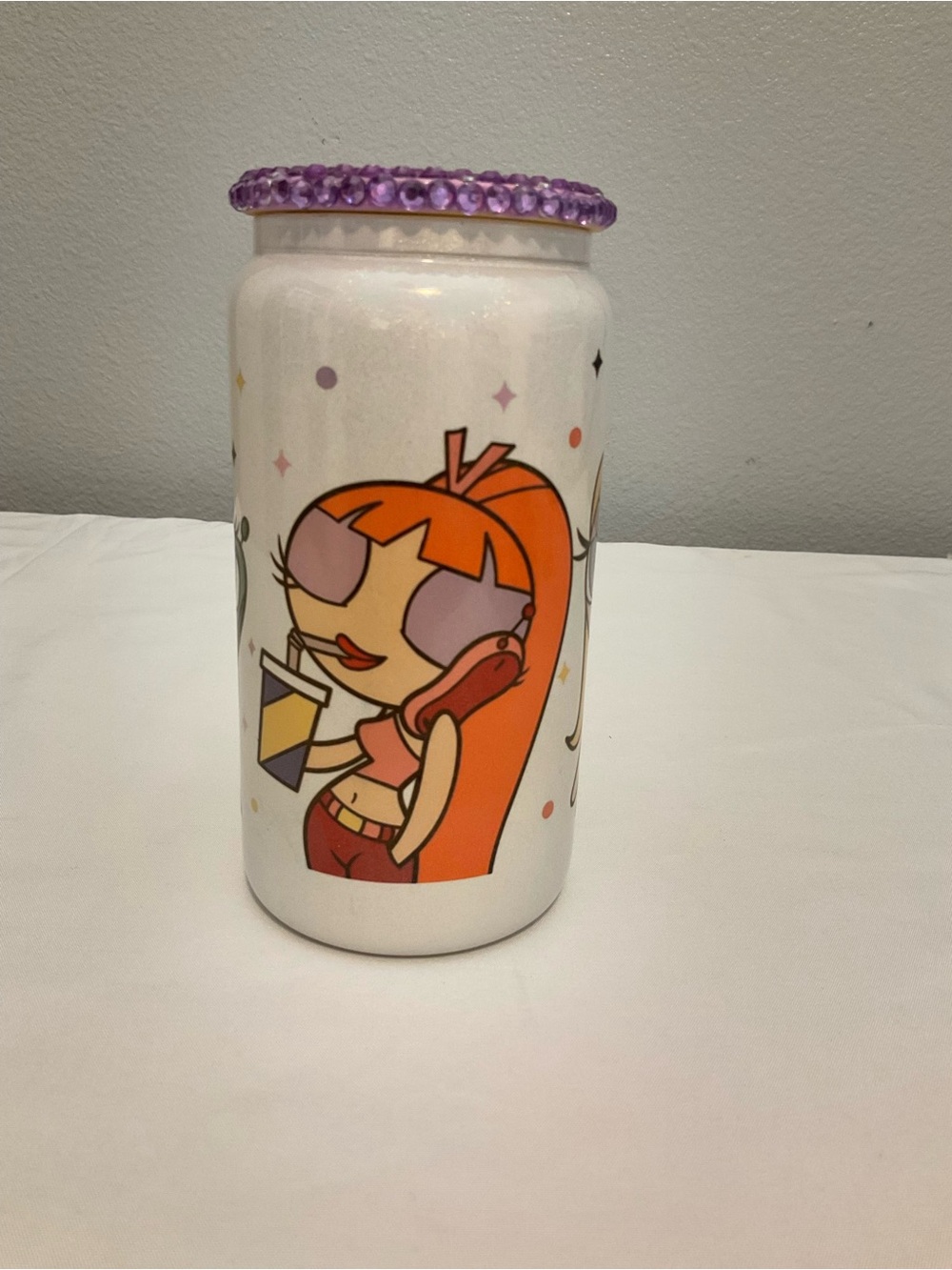Powerpuff Girls Glass Can Tumbler with Rhinestone Lid – New